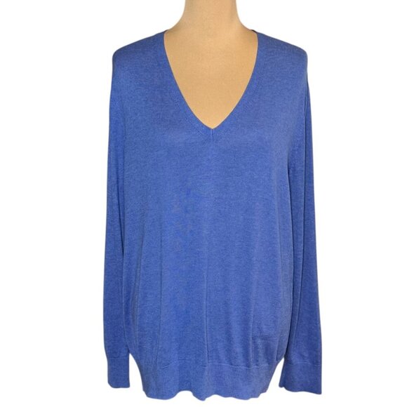 NWT Banana Republic V-Neck Sweater SZ XL Blue Silk Blend Minimalist Preppy - Picture 1 of 11